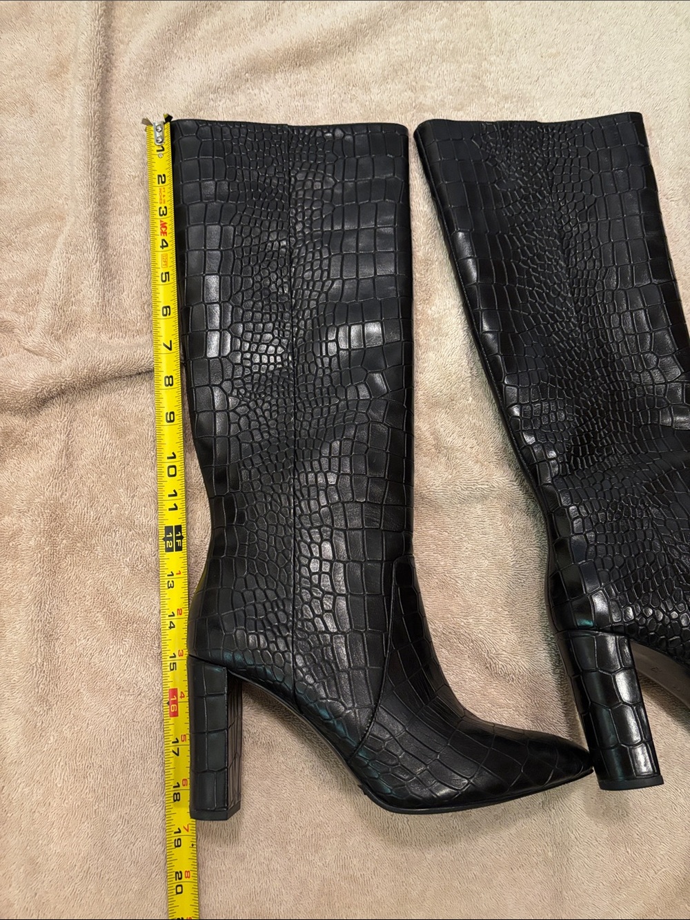 NWOT Black Croc-Embossed Leather Knee High Boots - Size 7.5 - Picture 5 of 16